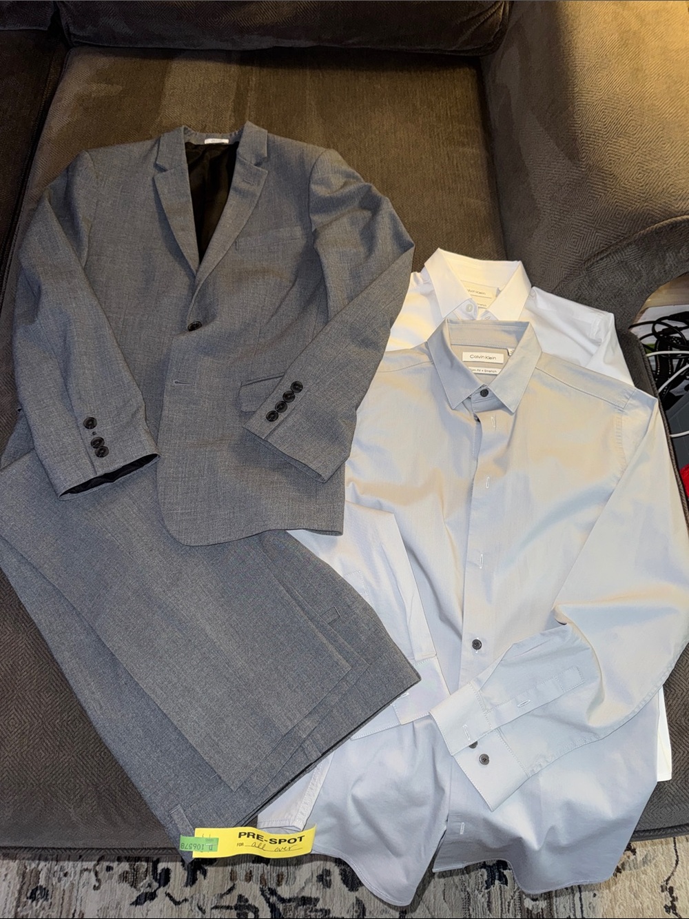 Calvin Klein Boys Suit Jacket & Trousers Gray & White Dress Shirts size 16